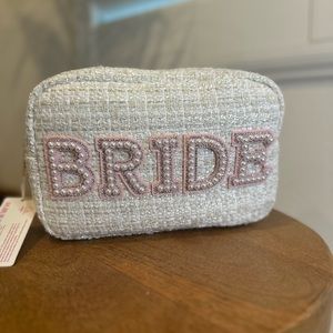 GRWM tweed BRIDE makeup bag pearl bling